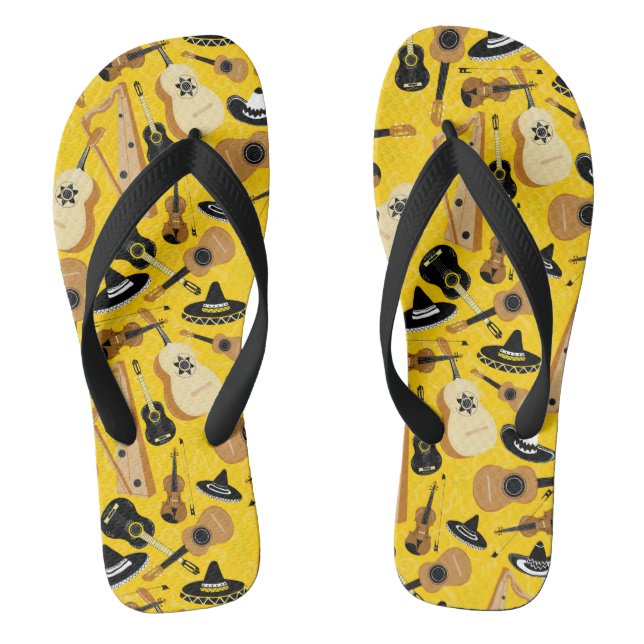 Mariachi Band Instruments on Yellow Flip Flops (Footbed)