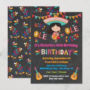 Mariachi Girl Mexcian Fiesta Birthday Party Invitation