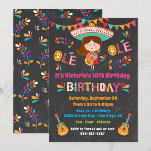 Mariachi Girl Mexcian Fiesta Birthday Party Invitation