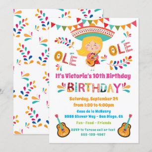 Mariachi Girl Mexcian Fiesta Birthday Party Invitation