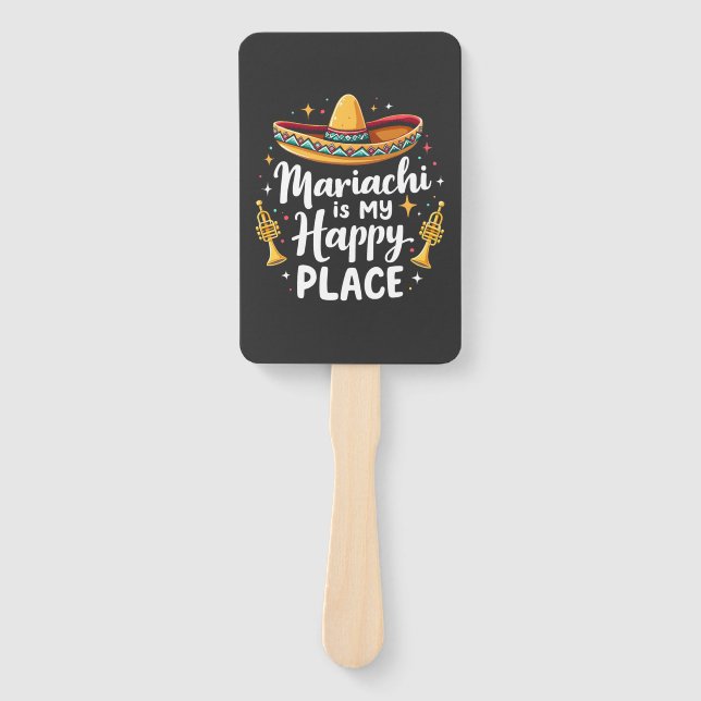 Mariachi is my Happy Place Mexico Music Saxophone Hand Fan (Front)