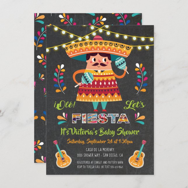 Mariachi Mexcian Fiesta Baby Shower invitation (Front/Back)