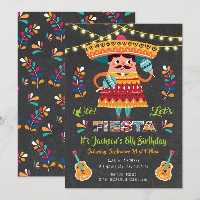 Mariachi Mexcian Fiesta Birthday Party invitation (Front/Back)