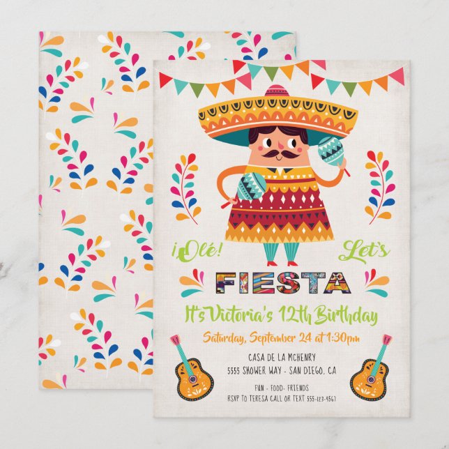 Mariachi Mexcian Fiesta Birthday party invitation (Front/Back)