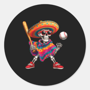 Mariachi skeleton baseball cinco de mayo mexican classic round sticker