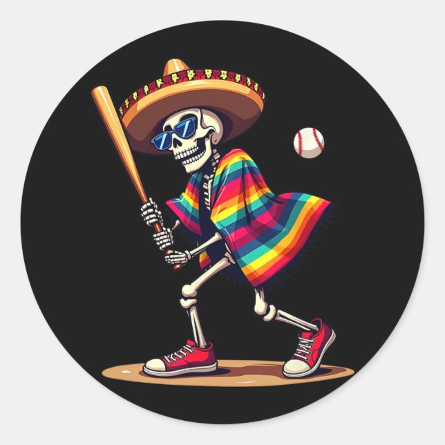Mariachi Skeleton Baseball Cinco De Mayo Mexican S Classic Round Sticker (Front)