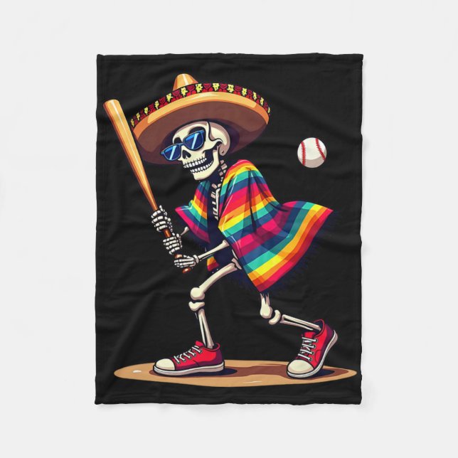 Mariachi Skeleton Baseball Cinco De Mayo Mexican S Fleece Blanket (Front)