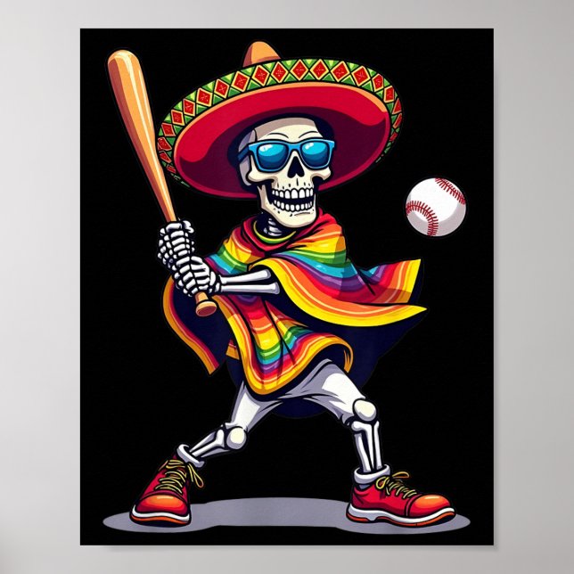 Mariachi Skeleton Baseball Cinco De Mayo Mexican S Poster (Front)