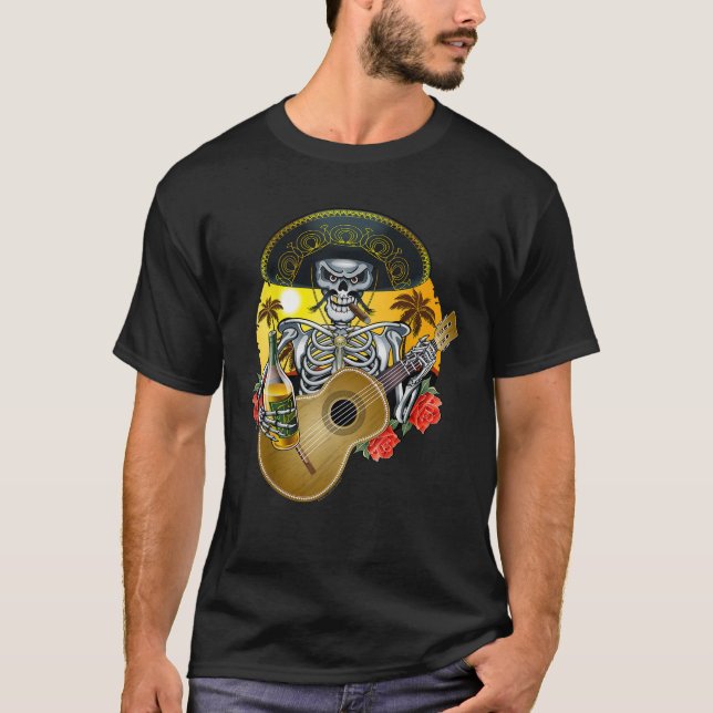 Mariachi Skeleton Dia De Los Muertos Day of the De T-Shirt (Front)