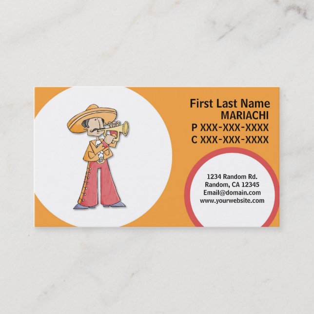 Mariachi trumpet player fun business cards (Front)