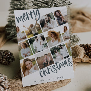 MARIAH Blue Fun Family Multi Photo Christmas Holiday Card