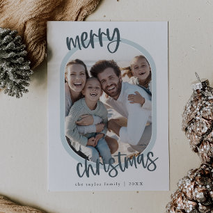 MARIAH Blue Retro Family Fun Christmas Photo Holiday Card