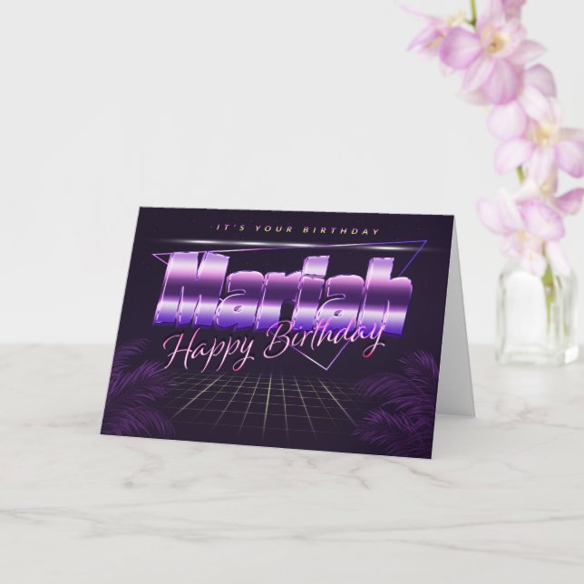 Mariah First Name Lilac Retro Card Birthday (Orchid)