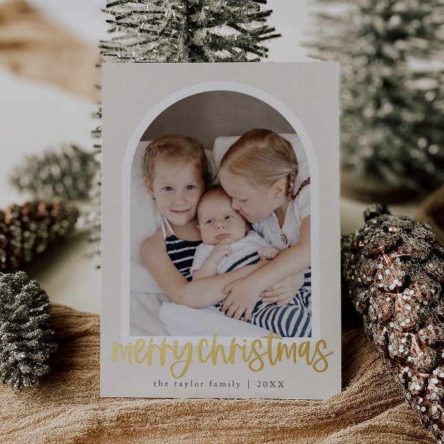 MARIAH Gold Foil Arch Family Photo Merry Christmas Foil Holiday Card (MARIAH Gold Foil Arch Family Photo Merry Christmas Foil Holiday Card)