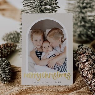 MARIAH Gold Foil Arch Family Photo Merry Christmas Holiday Card