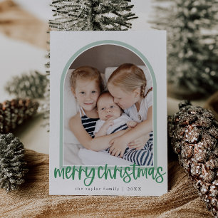 MARIAH Green Arch Family Photo Merry Christmas Holiday Card