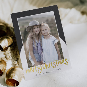 MARIAH Grey Foil Arch Fun Family Photo Christmas Foil Holiday Card