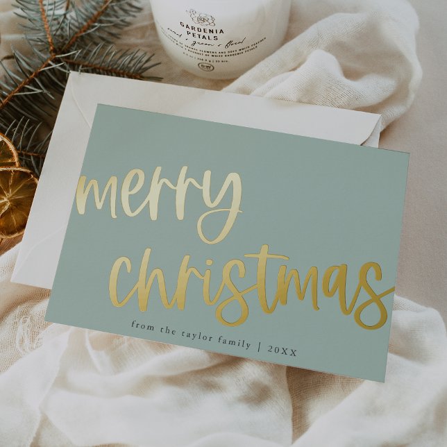 MARIAH Mint Green Gold Foil Family Merry Christmas Foil Holiday Card (MARIAH Mint Green Gold Foil Family Merry Christmas Foil Holiday Card)