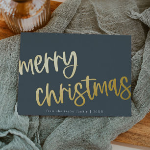MARIAH Navy Blue Gold Foil Family Merry Christmas Foil Holiday Card
