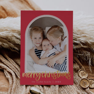 MARIAH Pink Foil Arch Family Photo Merry Christmas Foil Holiday Card