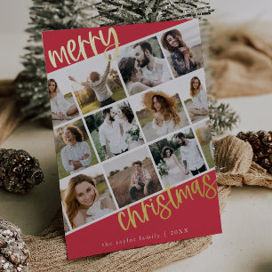 MARIAH Pink Gold Foil Fun Multi Photo Christmas Foil Holiday Card