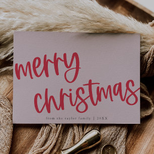 MARIAH Red Pink Cute Trendy Family Merry Christmas Holiday Card