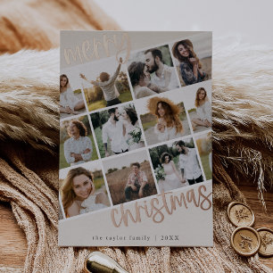 MARIAH Rose Gold Foil Fun Multi Photo Christmas Holiday Card