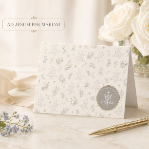 Marian Cross Floral Traditional Catholic Thank You Card