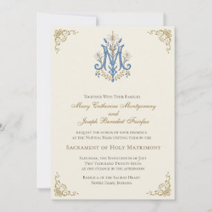 Marian Monogram Catholic Nuptial Mass Wedding Invitation