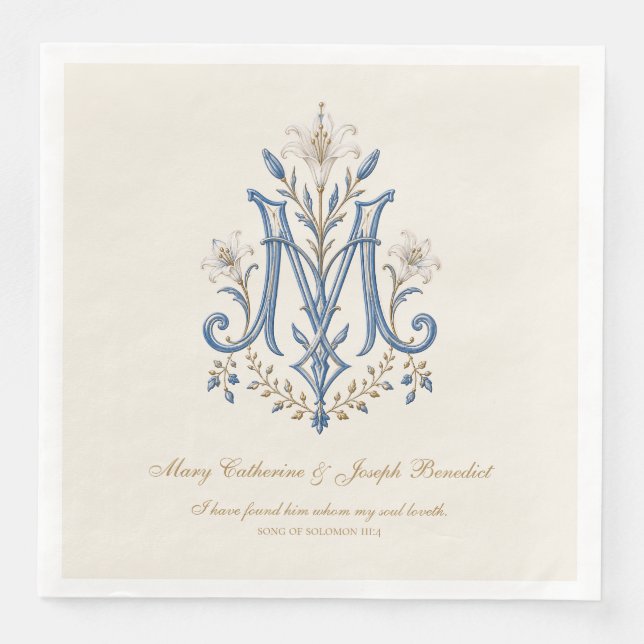 Marian Monogram Catholic Wedding w/Scripture Napkin (Front)
