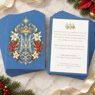 Marian Monogram Floral Parish Christmas Card