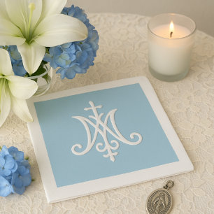 Marian Monogram Religious Catholic Blue White Napkin