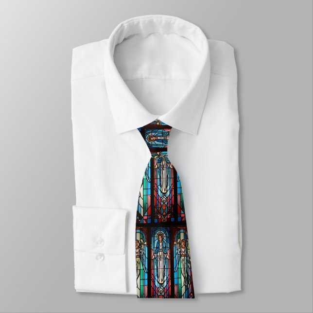 Marian stained glass men's tie (Tied)