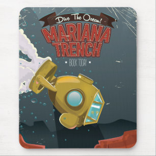 Marianas Trench vintage cartoon travel poster. Mouse Mat