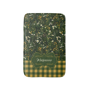 Marianne Dark Daisy Floral Plaid Bath Mat