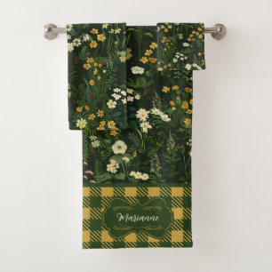 Marianne Dark Daisy Floral Plaid Bath Towel Set