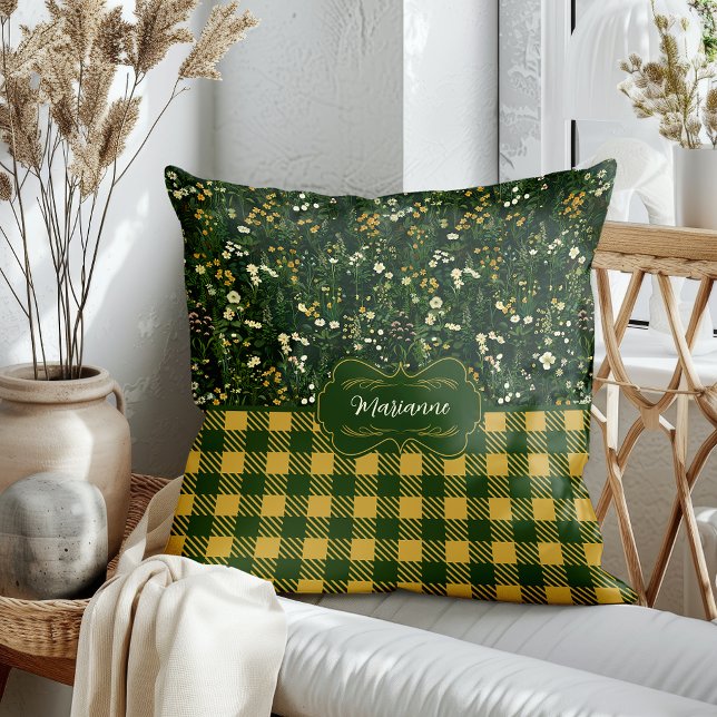 Marianne Dark Daisy Floral Plaid Cushion (Creator Uploaded)
