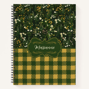 Marianne Dark Daisy Floral Plaid Deluxe Notebook