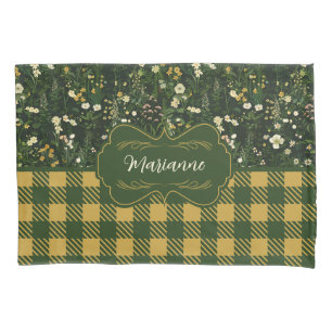 Marianne Dark Daisy Floral Plaid Pillowcase