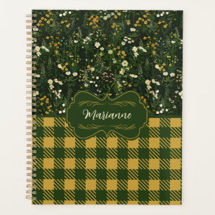 Marianne Dark Daisy Floral Plaid Planner
