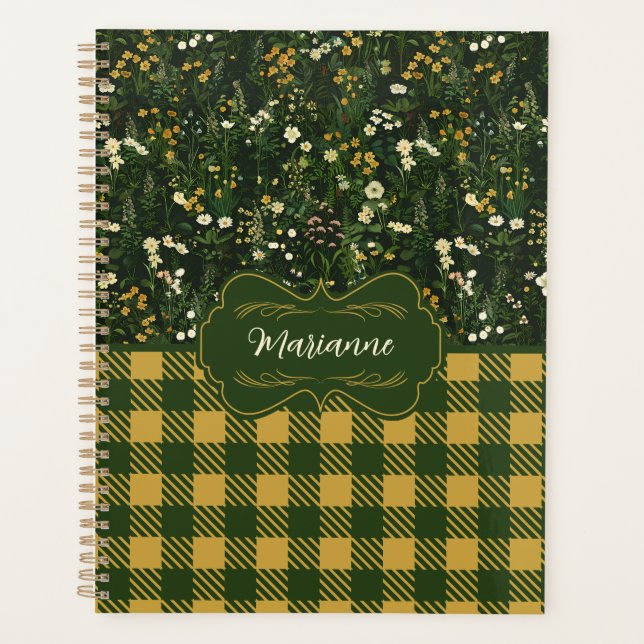Marianne Dark Daisy Floral Plaid Planner (Front)