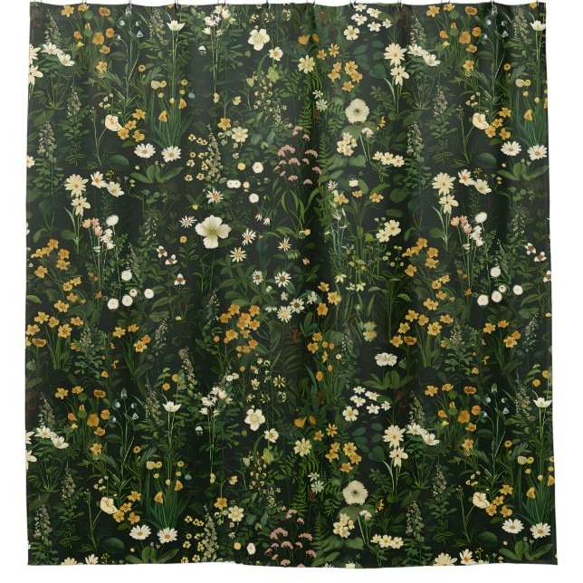 Marianne Dark Daisy Floral Shower Curtain (Front)