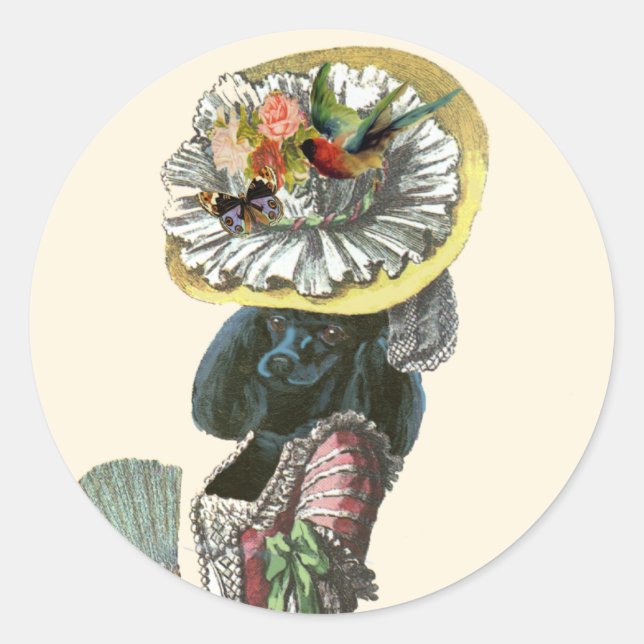 Marie Antionette Black Poodle 18th Century Costume Classic Round Sticker (Front)