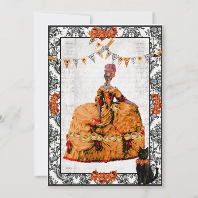 Marie Antoinette and Black Cat Halloween Invitation (Front)
