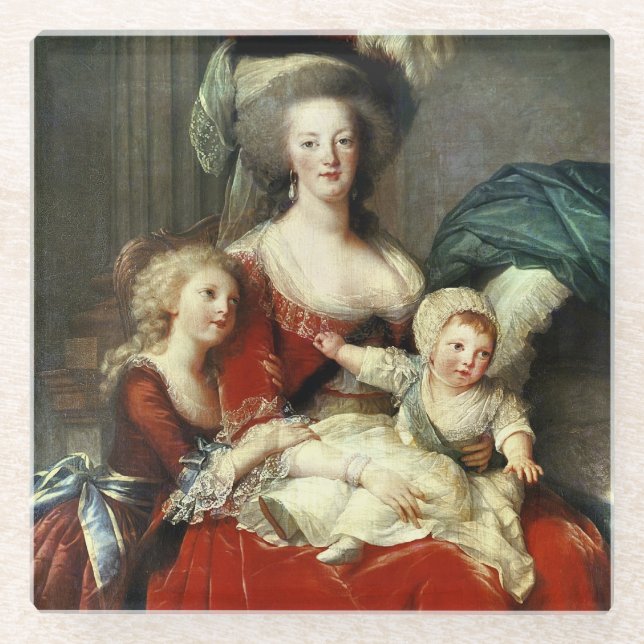 Marie-Antoinette  and her Four Children, 1787 Glass Coaster (Front)