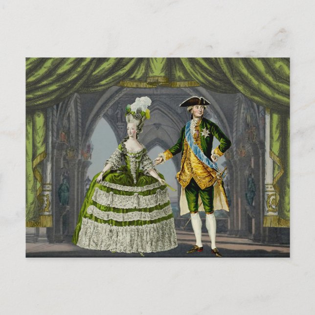Marie-Antoinette and Louis XVI - Green Postcard (Front)