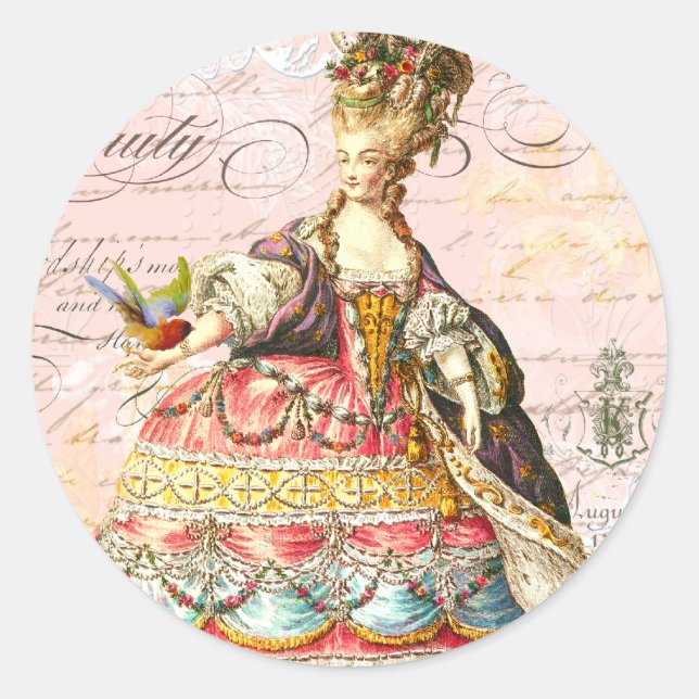 Marie Antoinette and Pink Paris Classic Round Sticker (Front)