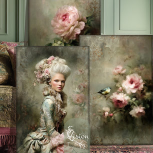 Marie Antoinette Baroque Roses Pink Damask Wrapping Paper Sheet