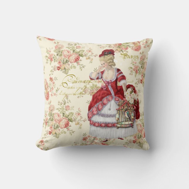 Marie Antoinette Beige Floral Pillow クッション (Front)