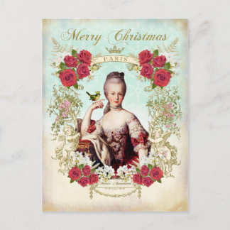 Marie Antoinette Bird Red Roses Christmas Postcard